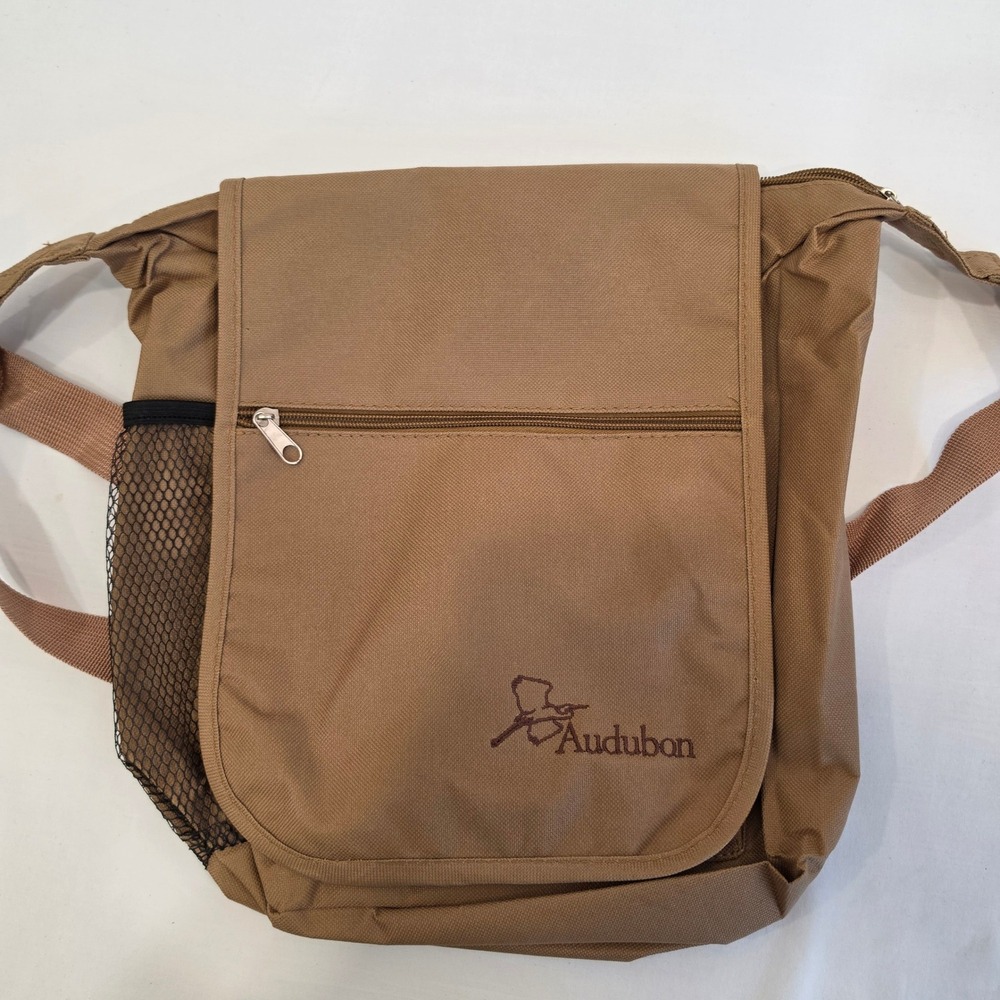 Audubon Tan Embroidered Logo Messenger Bag Crossbody Travel Utility Shoulder Bag